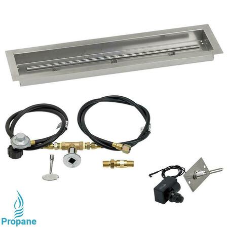 AMERICAN FIREGLASS 30 X 6 In. Linear Stainless Steel Drop-In Fire Pit Pan With Spark Ignition Kit - Propane SS-LCBKIT-P-30